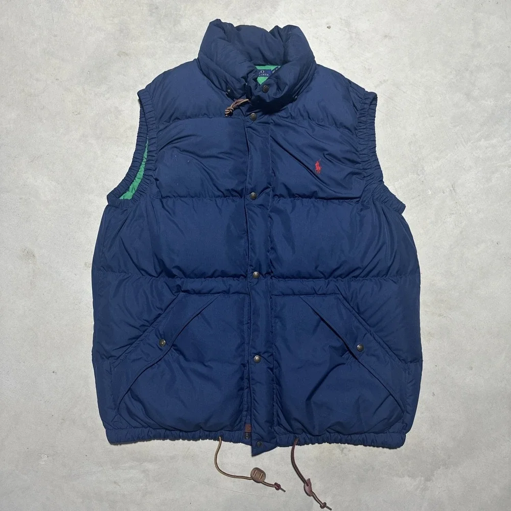 MEN'S SZ 2XL TALL POLO RALPH LAUREN DUCK DOWN PUFFER VEST BLUE GREEN PONY JACKET